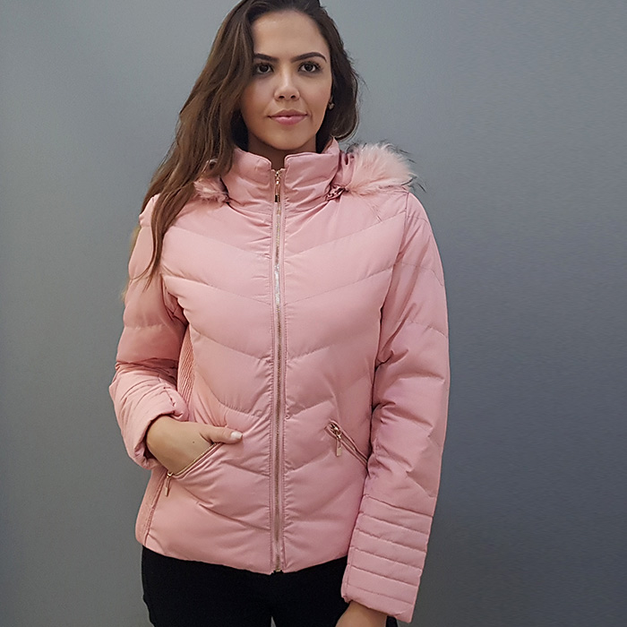 jaqueta puffer feminina rosa