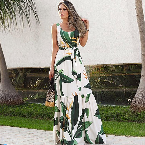 vestido longo em viscose estampado