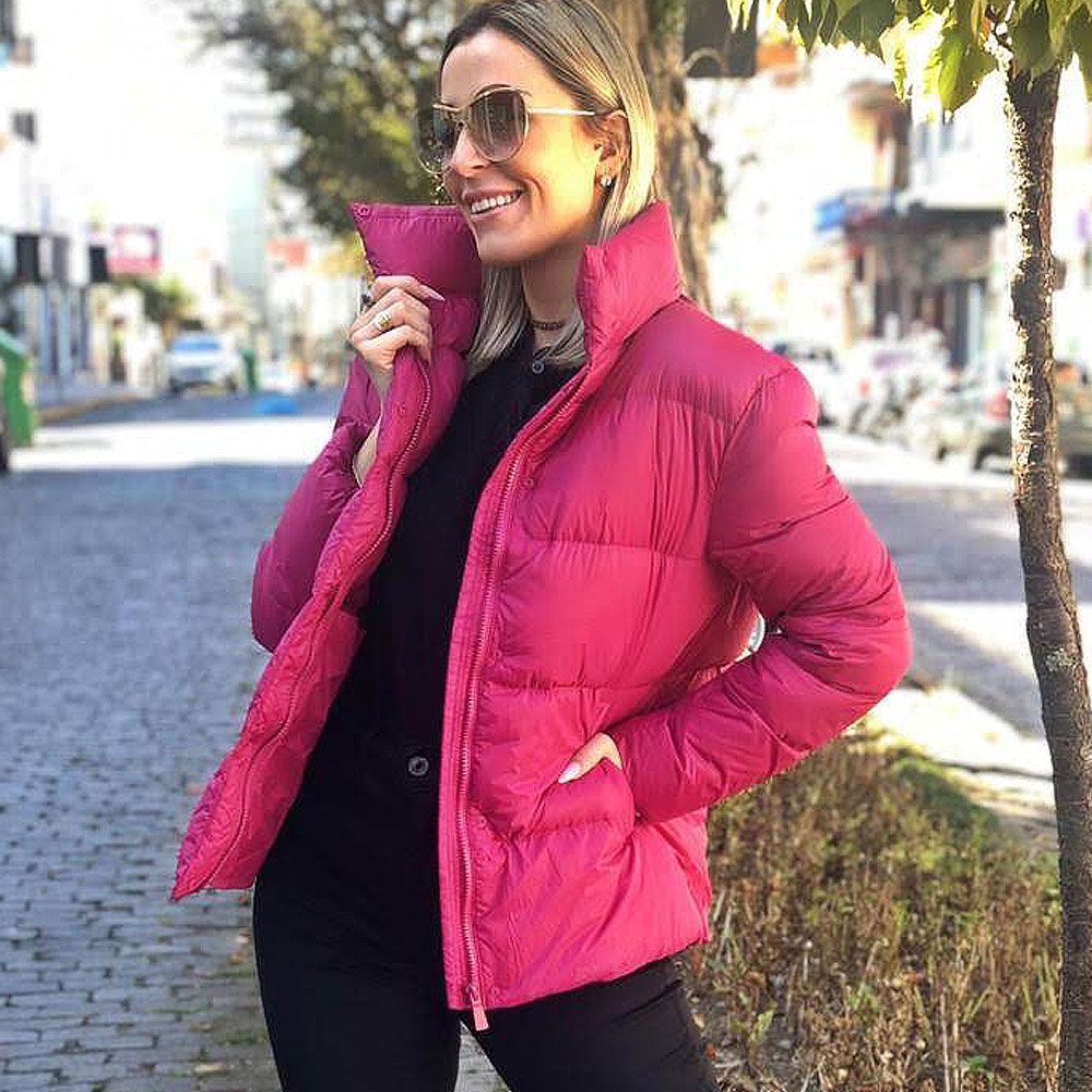 jaqueta puffer feminina rosa