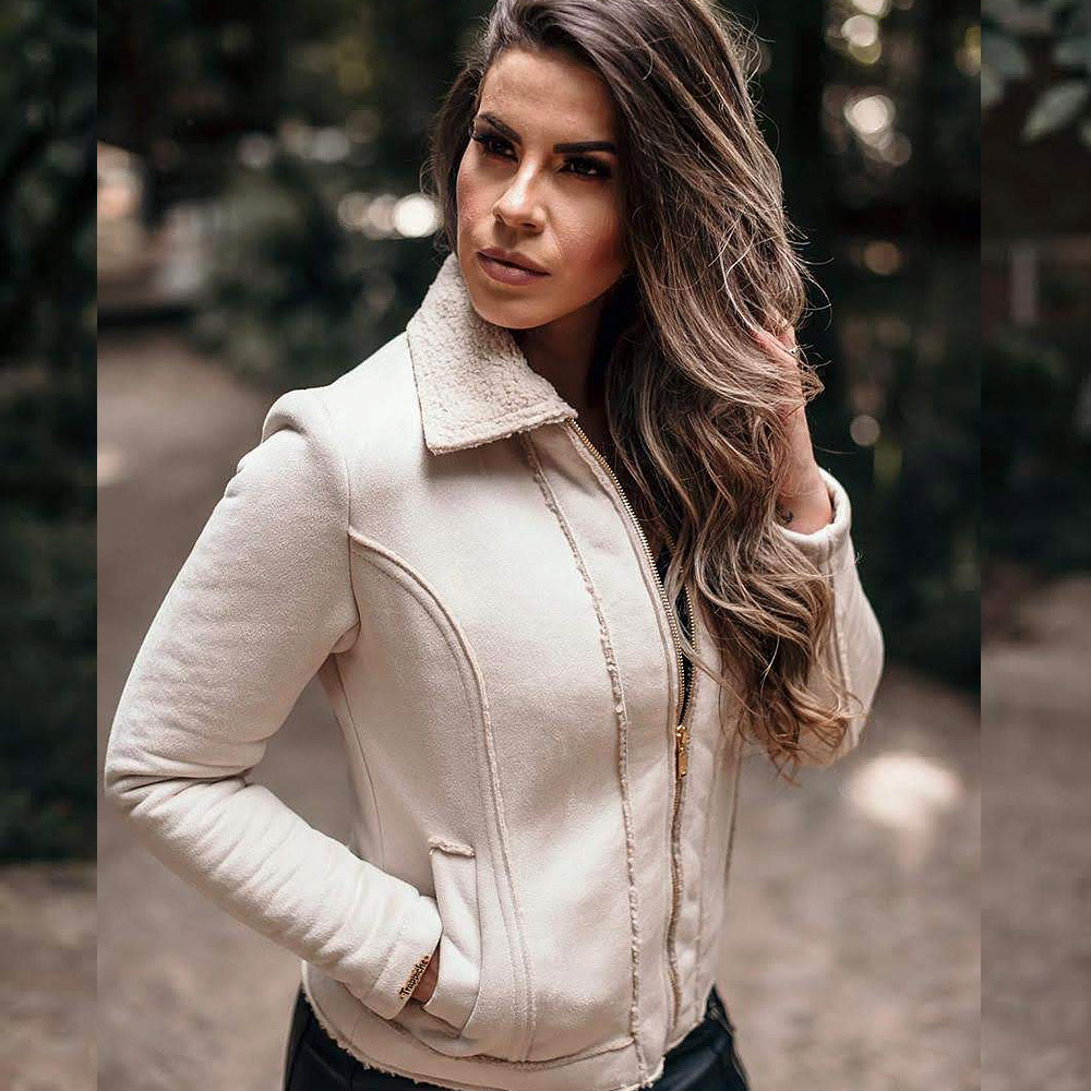 EAPHI CLASSIC WAVE JACKET ー FAUX SUEDE Jaqueta Suede Dublado Trappiche Bege - Pole Modas