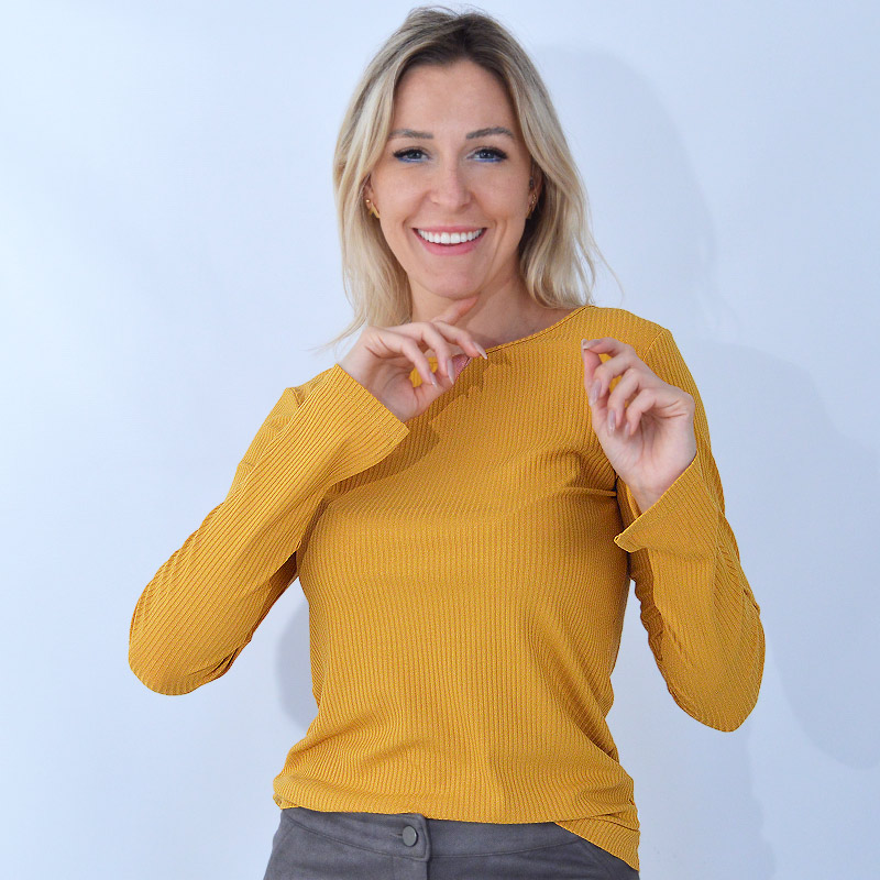 Blusa Canelada Manga Longa Lez a Lez Amarelo - Foto 2
