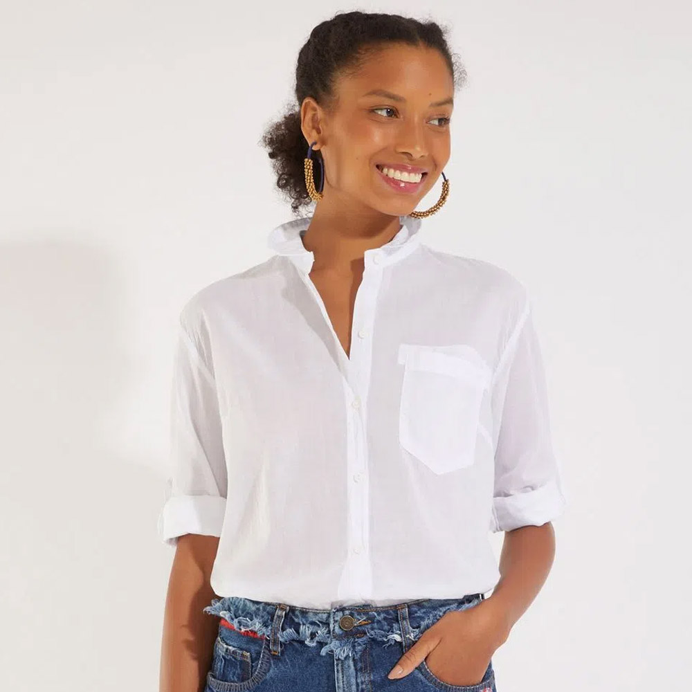 Camisa Algod o Cant o Branco Pole Modas