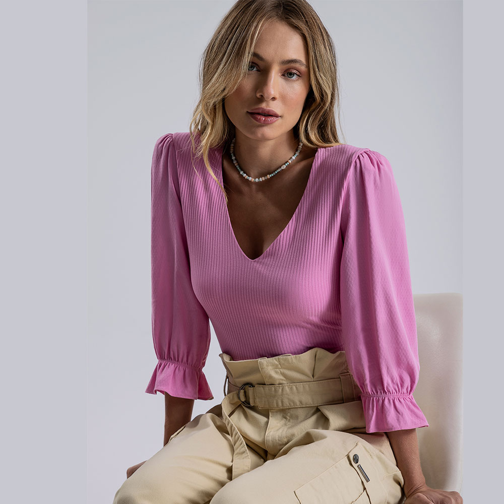 Blusa Cropped Viscose Manga Babado Lez a Lez - Foto 2