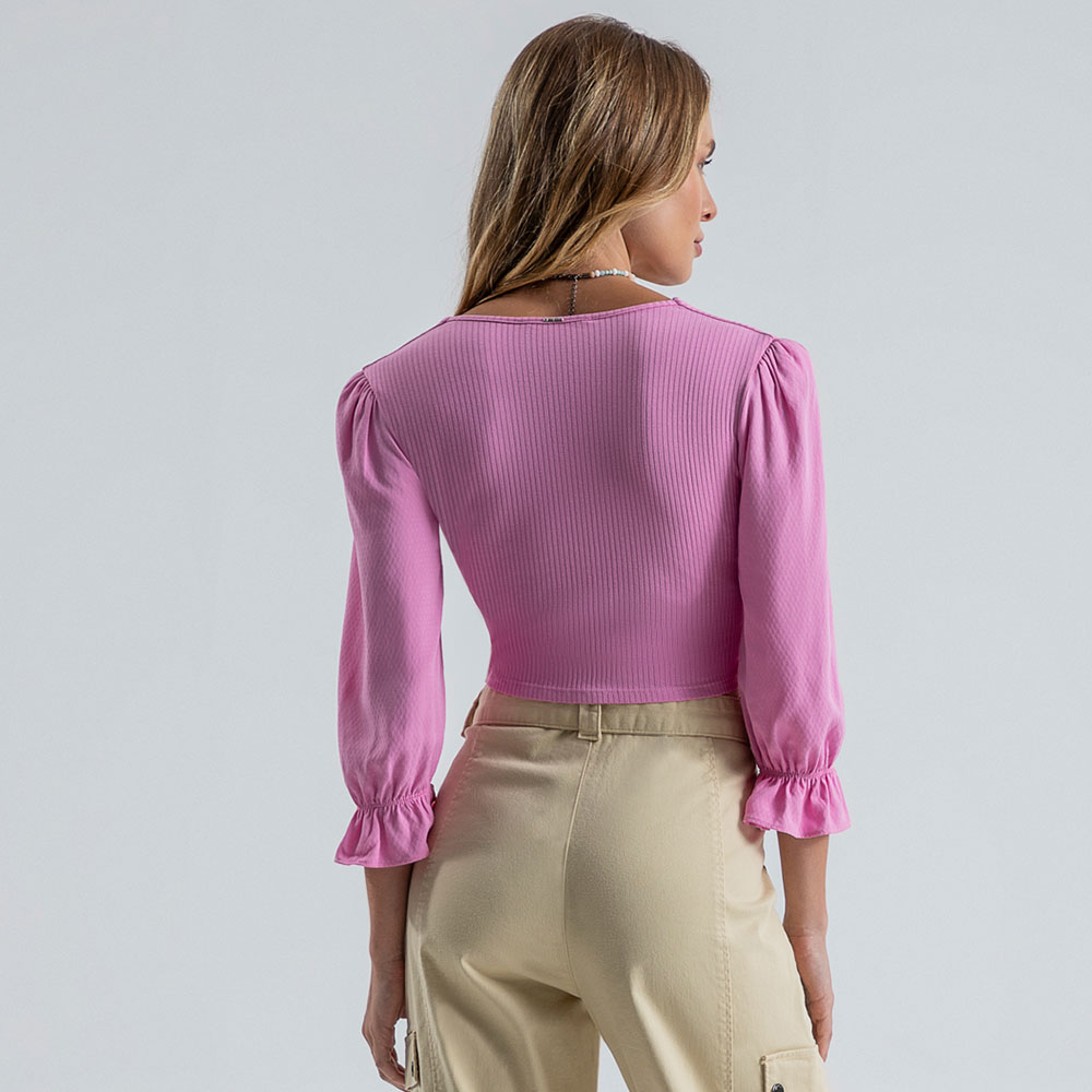 Blusa Cropped Viscose Manga Babado Lez a Lez - Foto 3