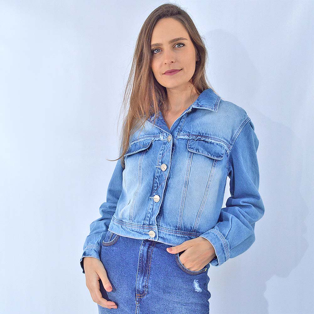 Jaqueta Jeans Bolso Fake Scalon - Foto 1