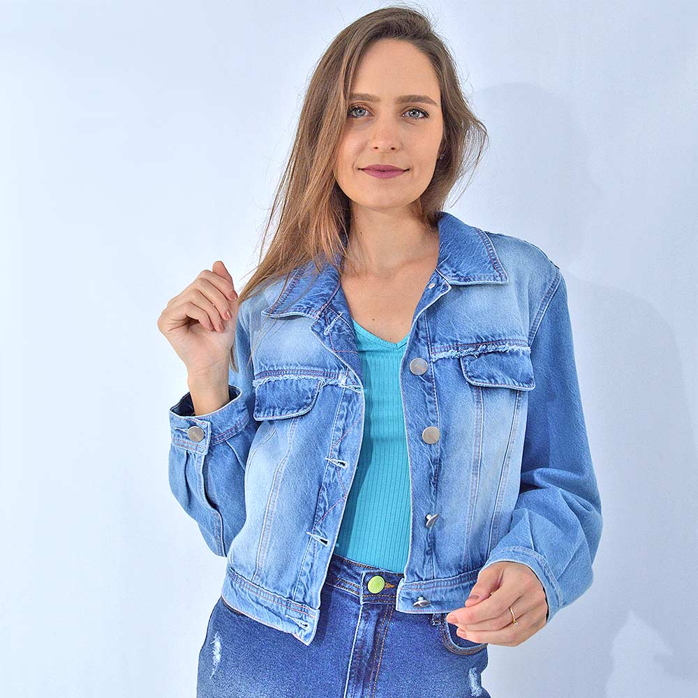 Jaqueta Jeans Bolso Fake Scalon - Foto 3