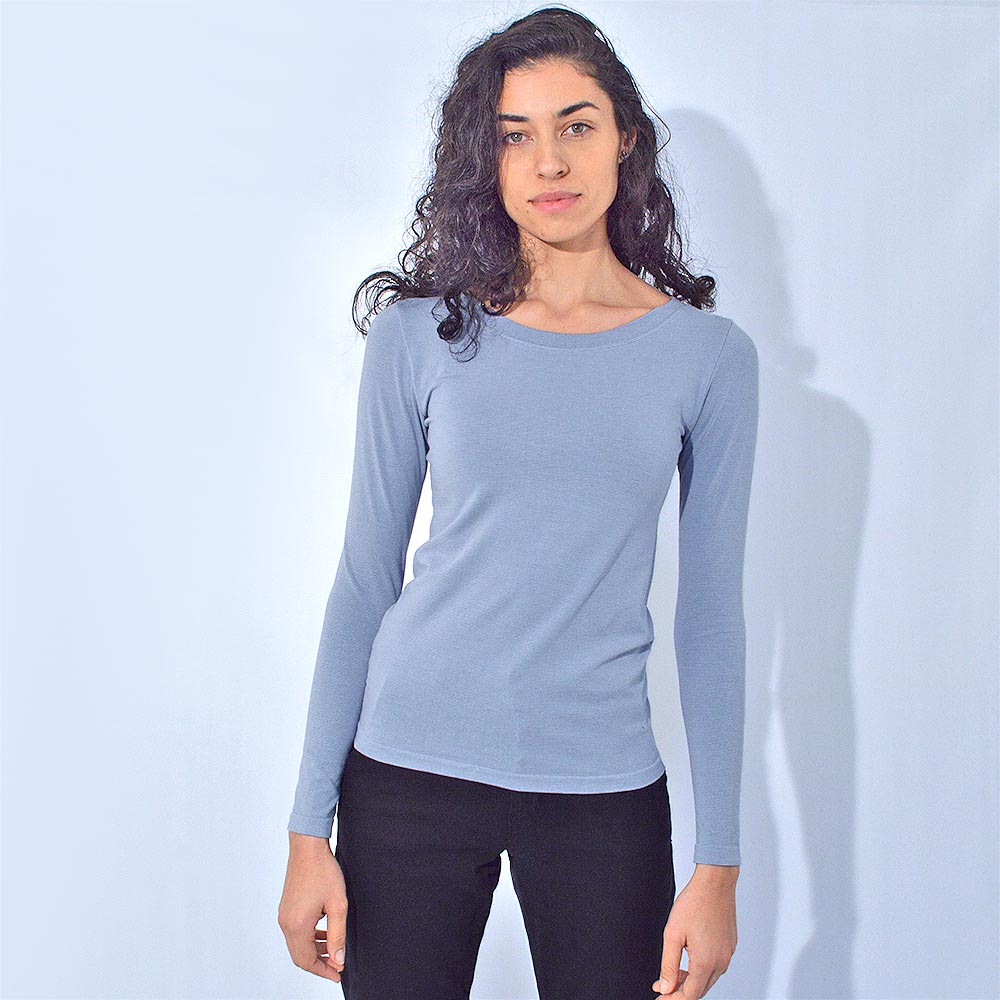 Blusa Bsica Decote Canoa Miose Cor Azul - Foto 2