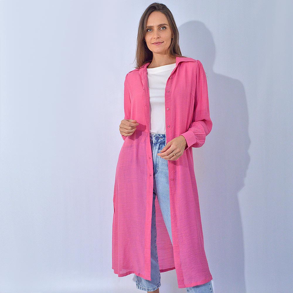 Camisa Alongada Shantung Gatos e Atos Rosa - Foto 1
