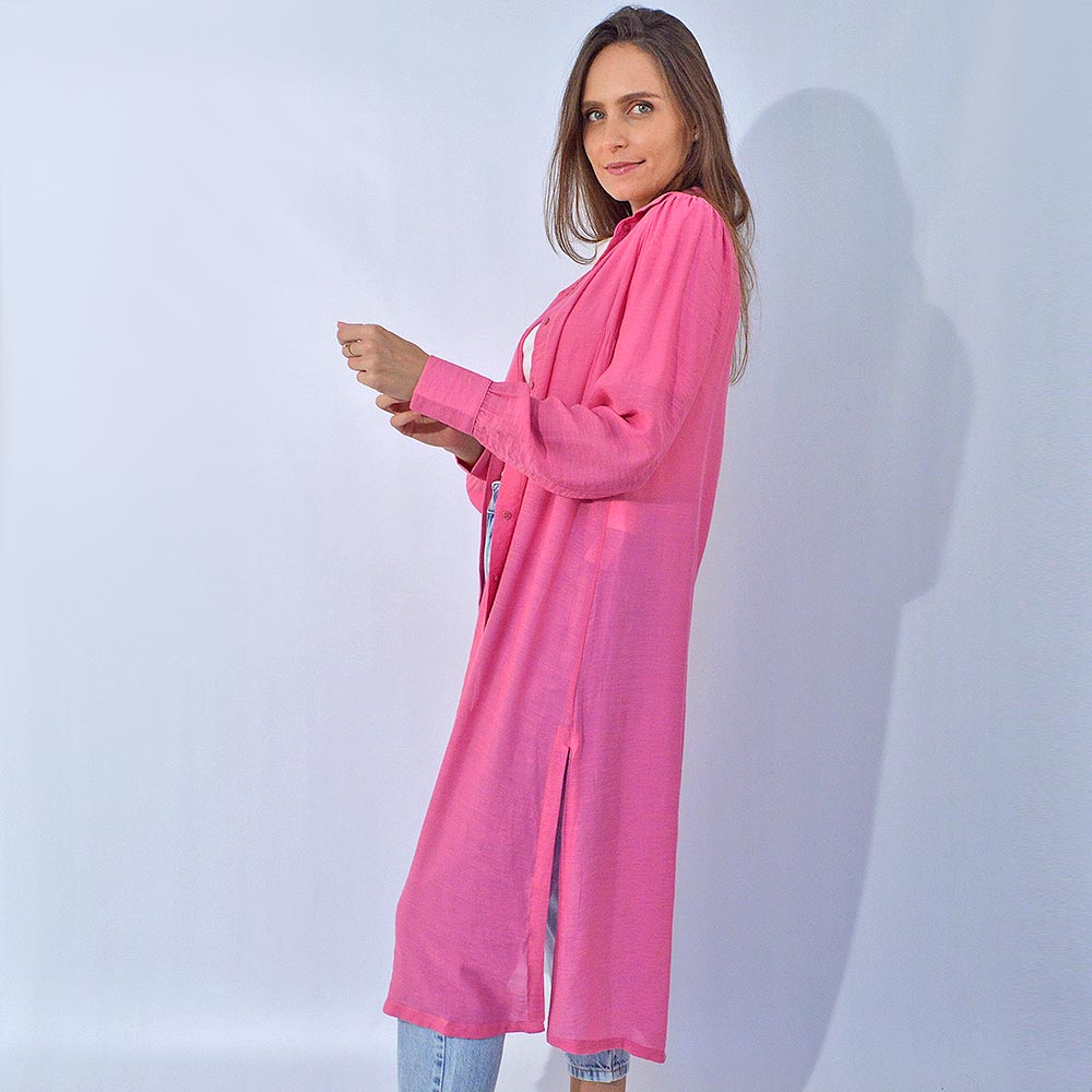 Camisa Alongada Shantung Gatos e Atos Rosa - Foto 2