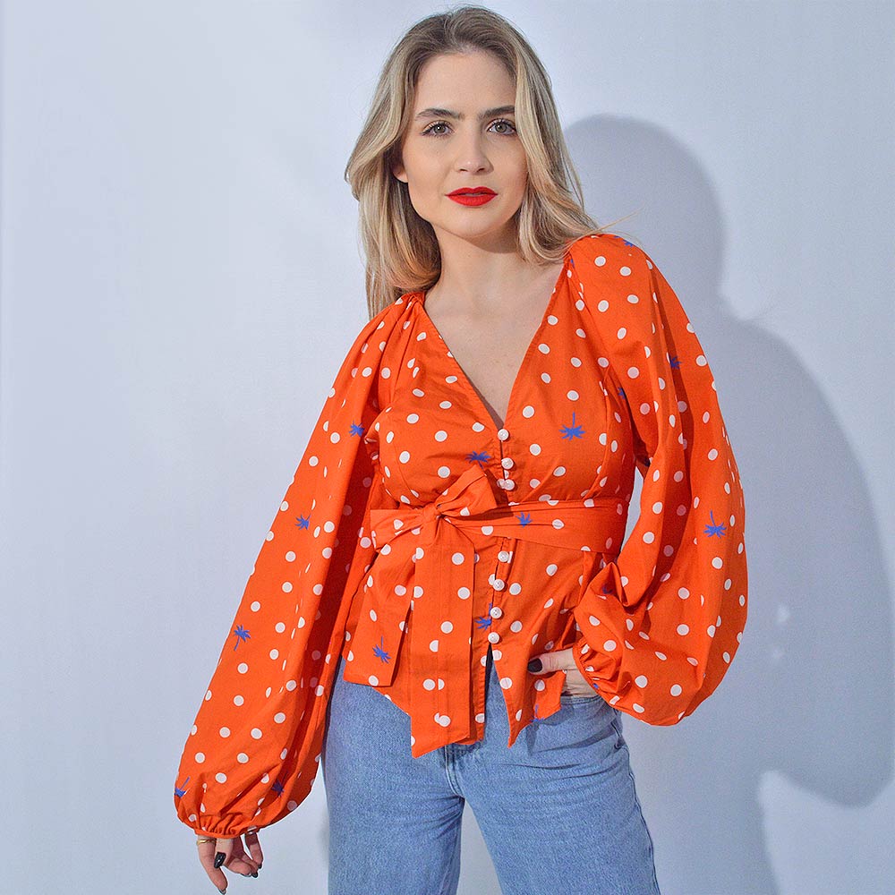 Blusa Manga Bufante Algodo Lez a Lez Laranja - Foto 1