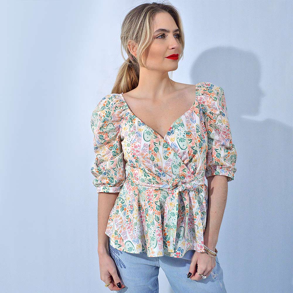 Blusa Manga Bufante 3/4 Lez a Lez Estampada - Foto 1