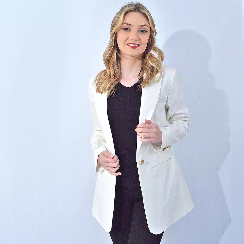 Blazer Alongado Sarja Trappiche Off White - Foto 1
