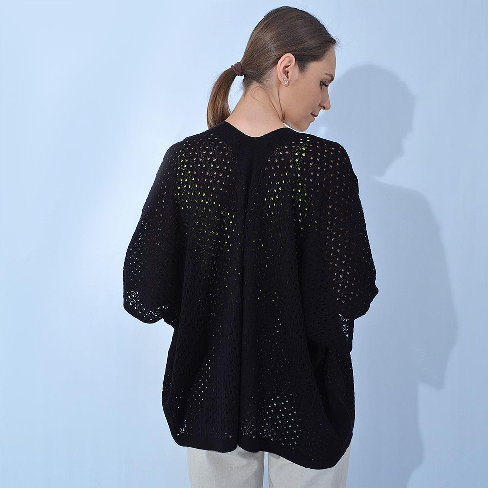 Kimono Amplo Trama Vazada Degli Uffizzi Preto - Foto 3