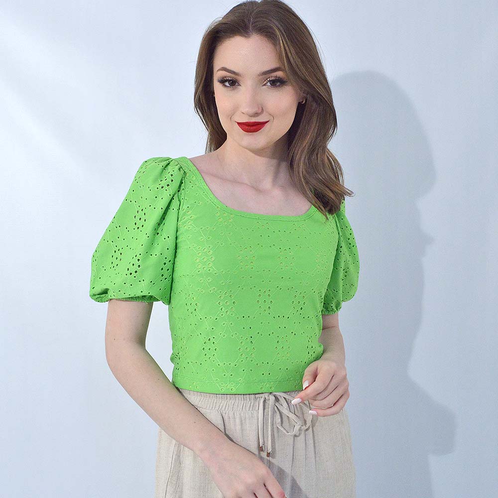 Blusa Cropped Malha Laise Gatos e Atos Verde - Foto 1