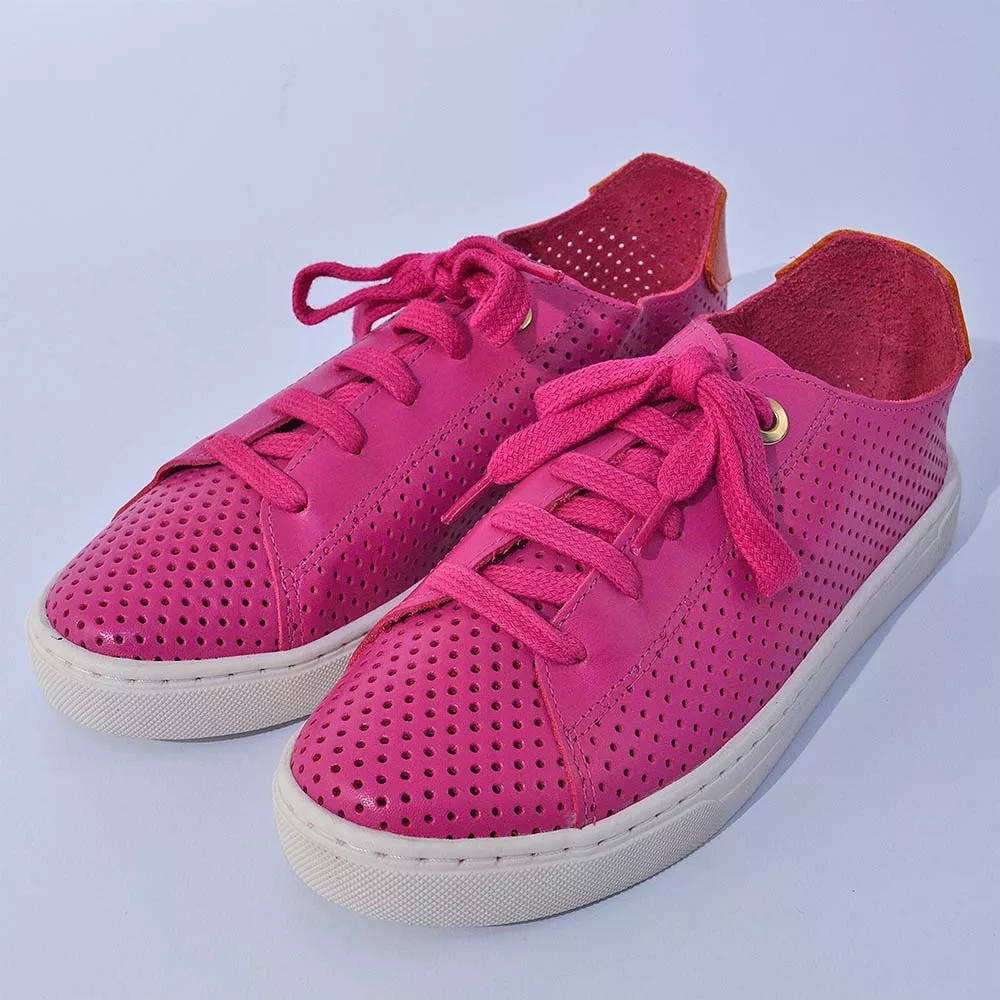Tênis Couro Vazado Giulia Domna Pink - Foto 1