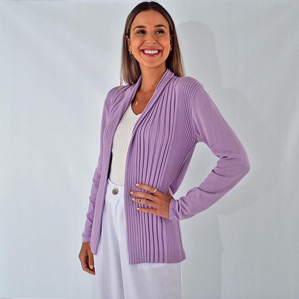 Cardigan alongado Malha Canelada Degli Uffizzi Lavanda - Foto 1