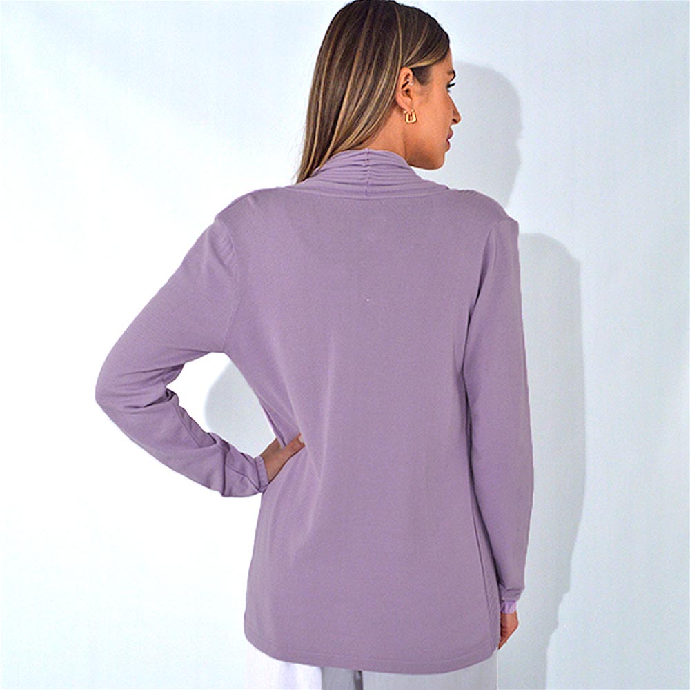 Cardigan alongado Malha Canelada Degli Uffizzi Lavanda - Foto 3