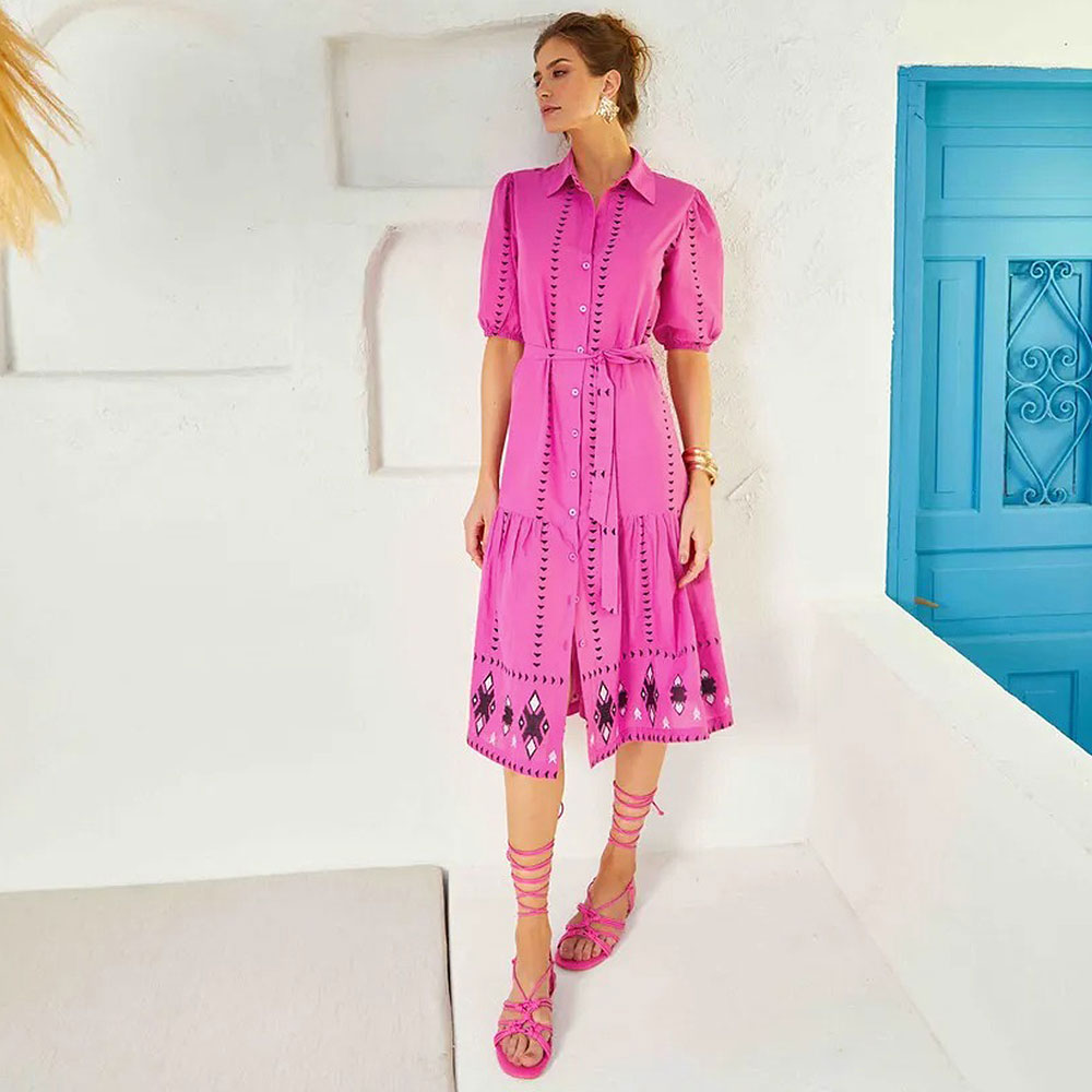 Vestido Chemise Midi Bordado Aramodu - Foto 1