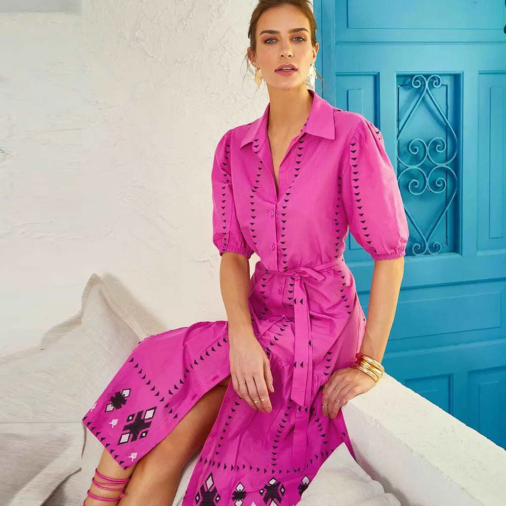 Vestido Chemise Midi Bordado Aramodu - Foto 2