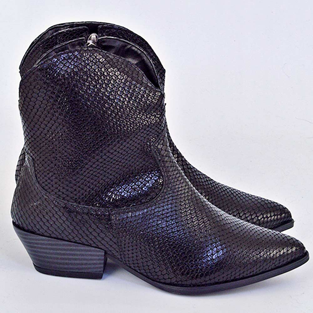 Bota Couro Croco Western Orcade Cor Preta - Foto 3