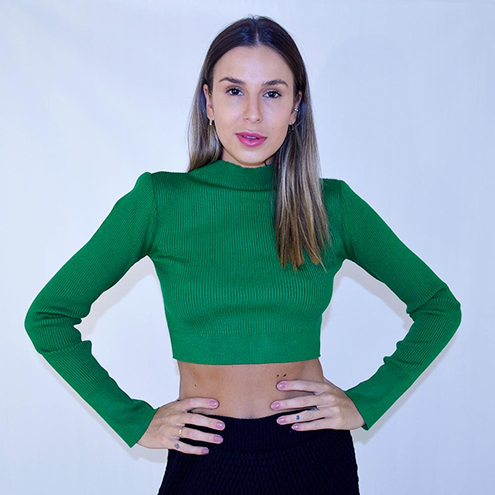 Blusa Manga Longa em Tric Cropped Lez a Lez Cor Verde - Foto 2
