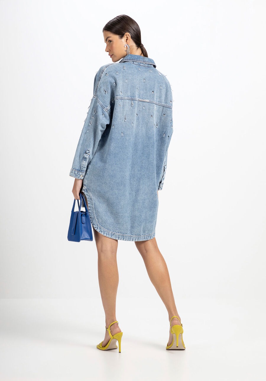 Camisa Jeans Oversized com Bordado Pingentes Lez a Lez - Foto 3