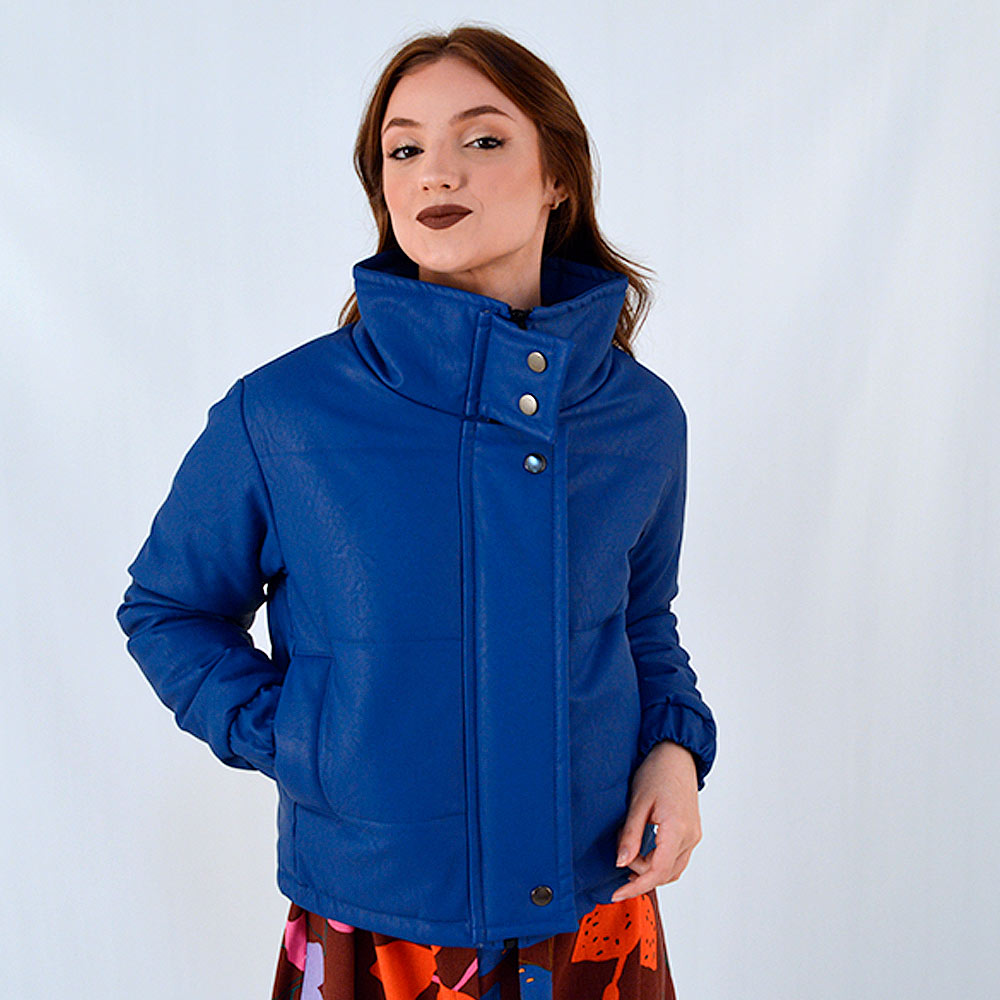 Jaqueta Puffer Couro Fake Emprio B Azul - Foto 1