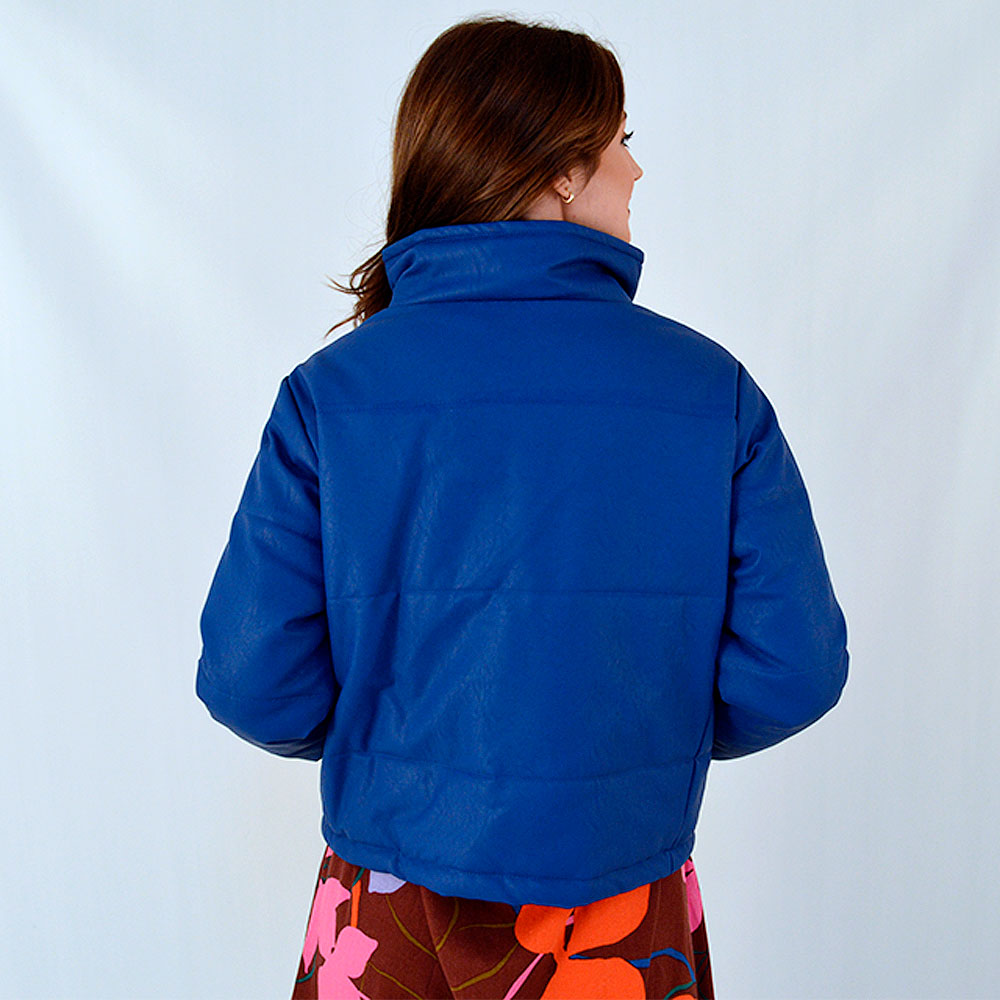 Jaqueta Puffer Couro Fake Emprio B Azul - Foto 2