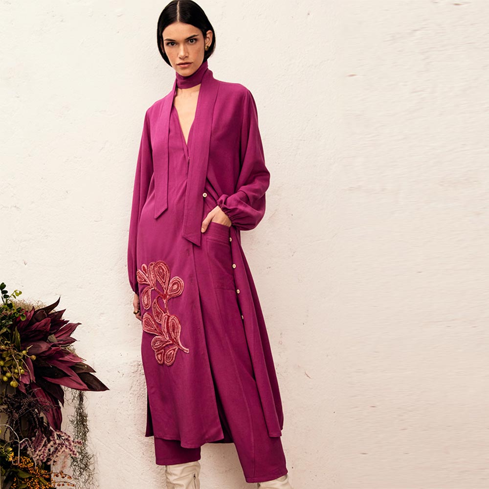 Vestido Chemise Linho Cor Fucsia Lucidez  - Foto 1