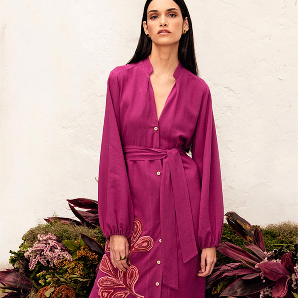 Vestido Chemise Linho Cor Fucsia Lucidez  - Foto 2