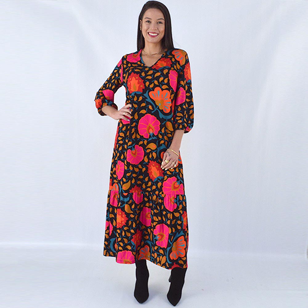 Vestido Longo Moletinho Estampado Cant o