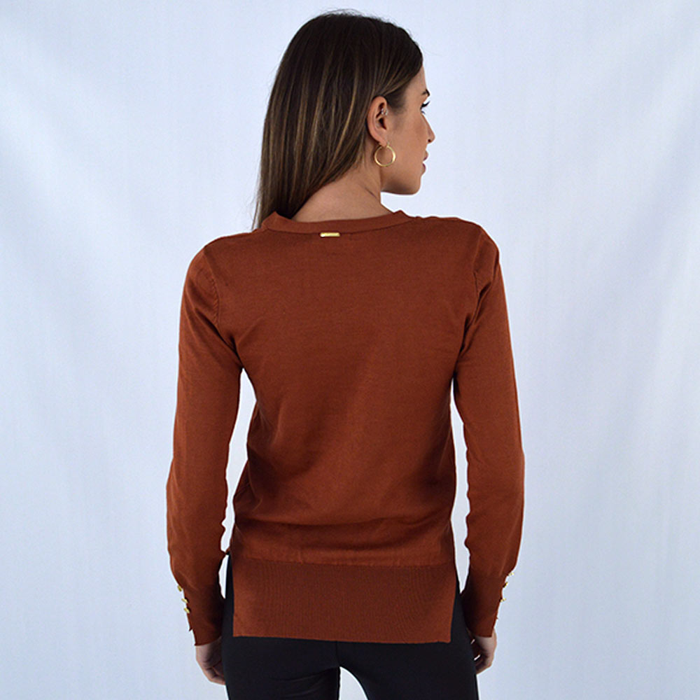 Blusa Malha Botes na Manga Miose Cor Ferrugem  - Foto 2