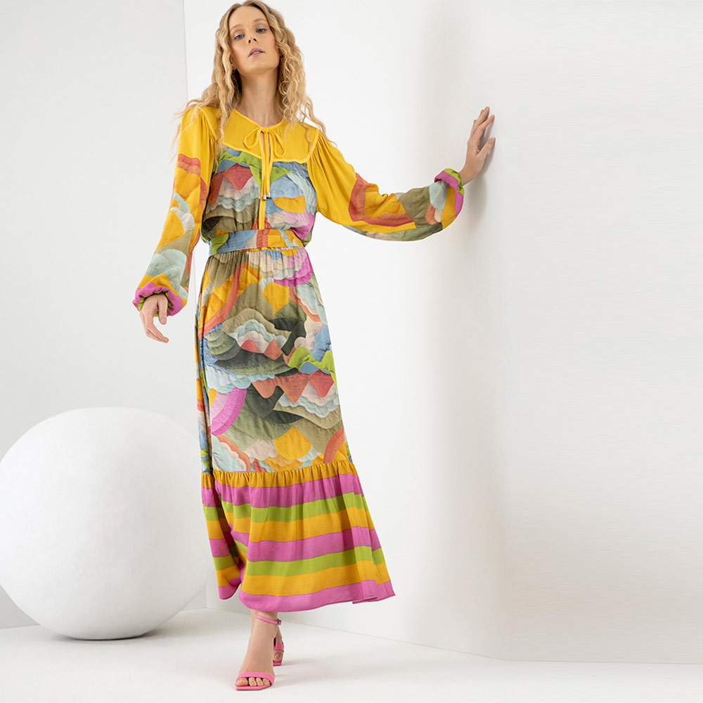 Vestido Midi Estampado Multicolor Lez a Lez - Foto 1