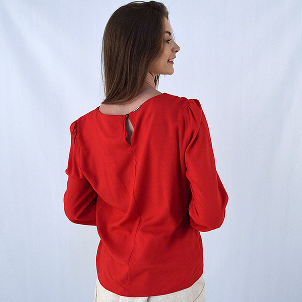 Blusa Viscose Manga Longa Bufante Vermelha Flor de Lis - Foto 2