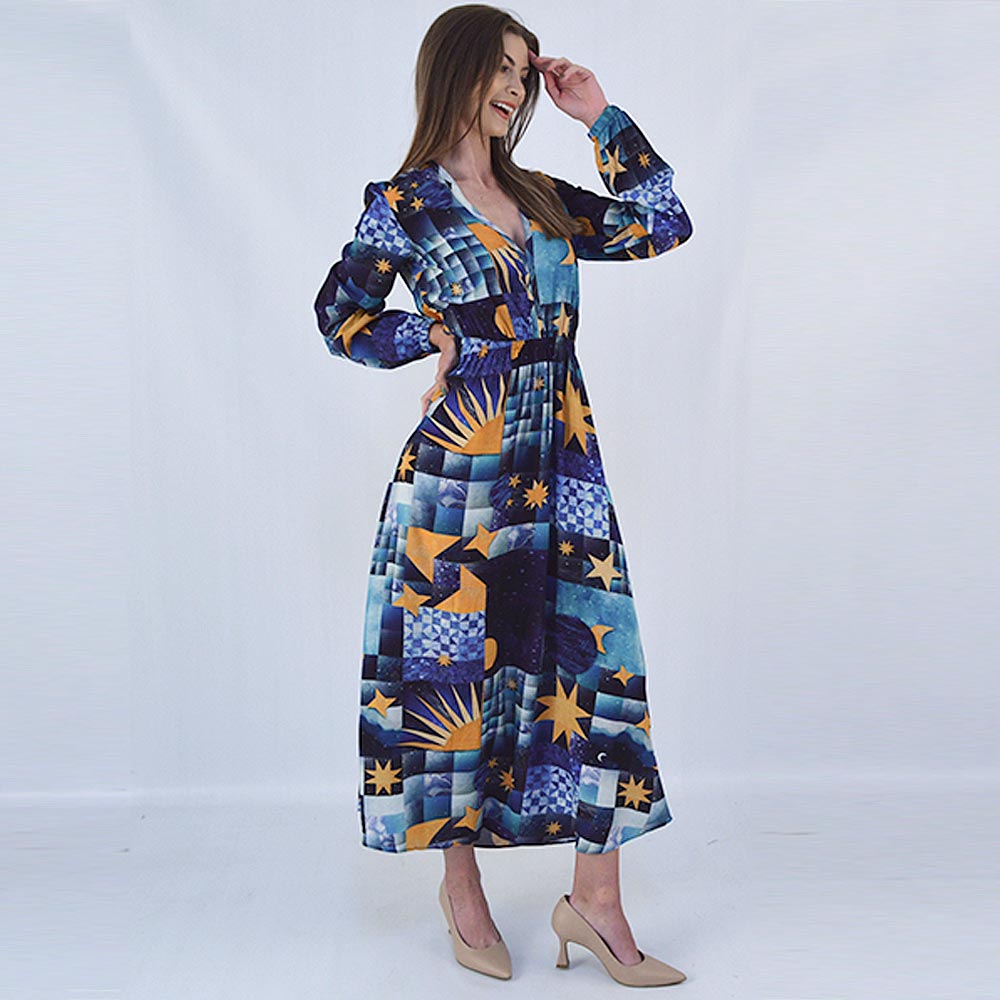 Vestido Longo Estampado Multicolor Marinho Lez a Lez - Foto 1