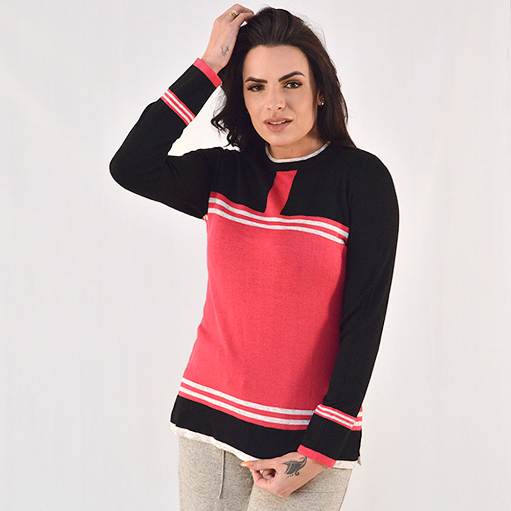 Blusa Tricot Pink e Preta Tricot Nacional Promo - Foto 1