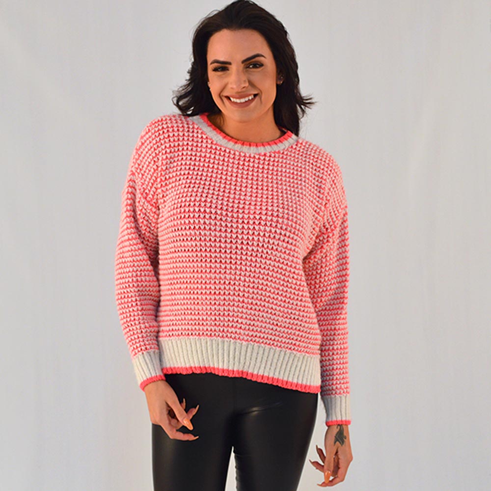 Blusa Tric Rosa Neon Tricot Nacional Promo - Foto 1