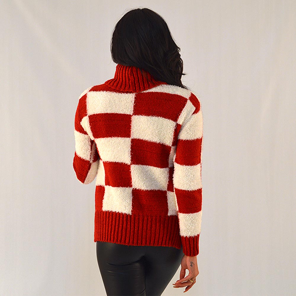Blusa Tric Quadriculado Vermelho e Branco Tricot Nacional Promo - Foto 2