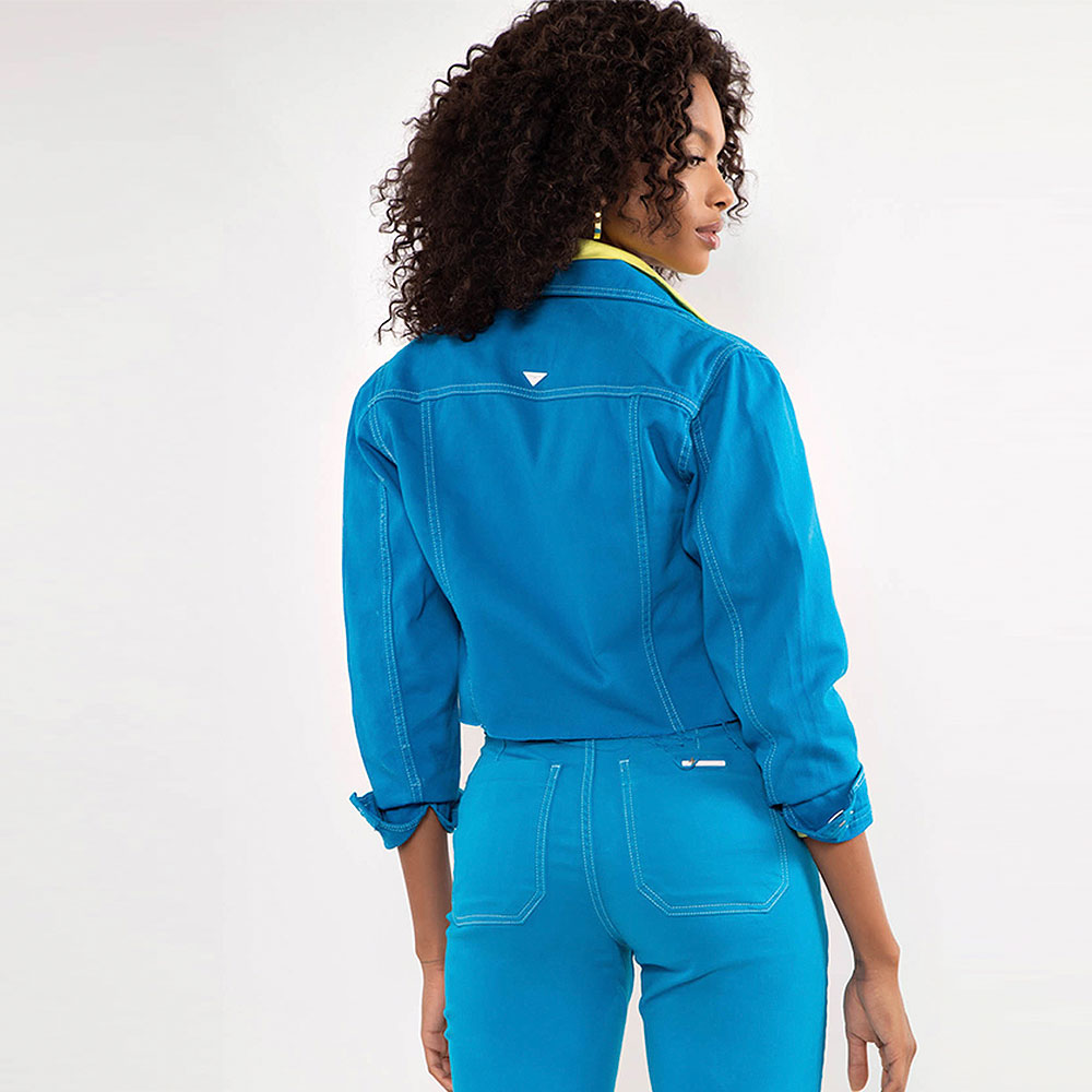 Jaqueta Trucker Cropped Azul Flor de Lis - Foto 2