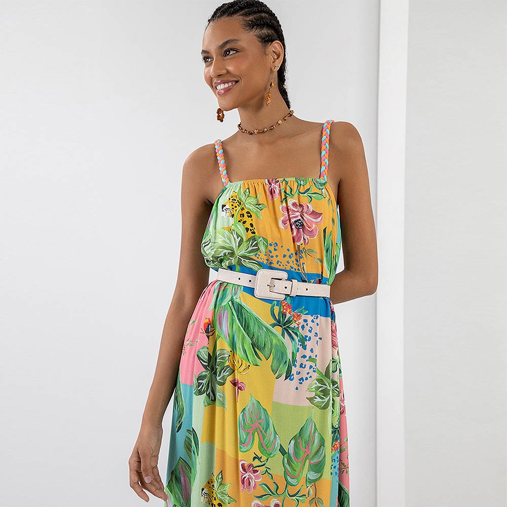 Vestido longo estampado store justo