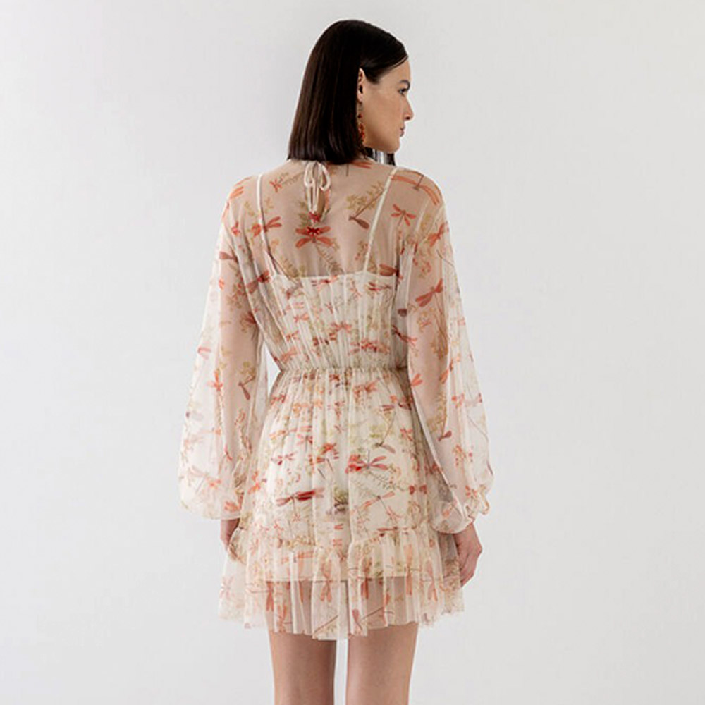 Vestido Curto Manga Longa Em Tule Estampado Lez a Lez  - Foto 2