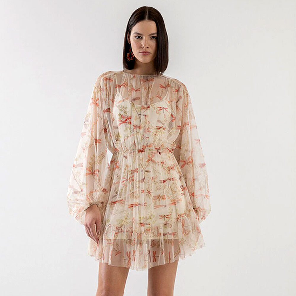Vestido Curto Manga Longa Em Tule Estampado Lez a Lez  - Foto 3