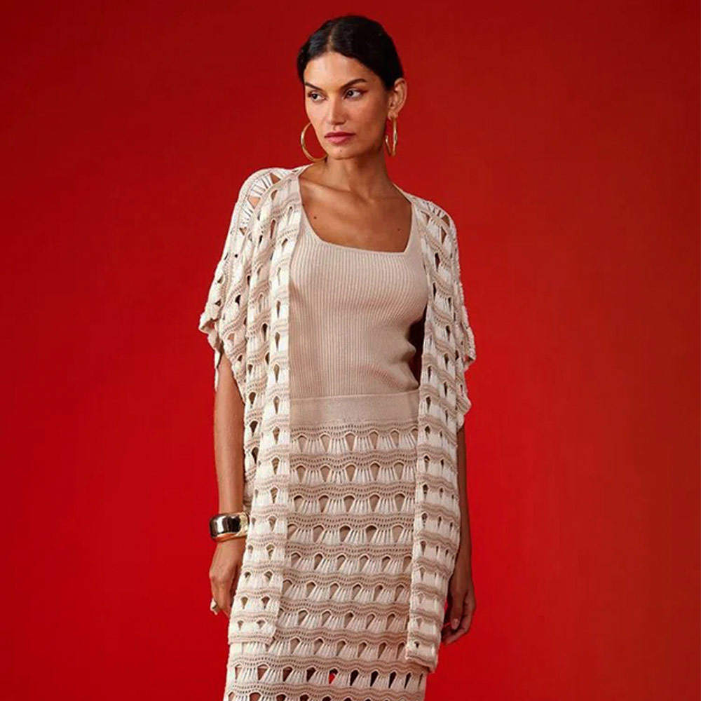 Kimono Trama Vazada Cor Natural Haes - Foto 1