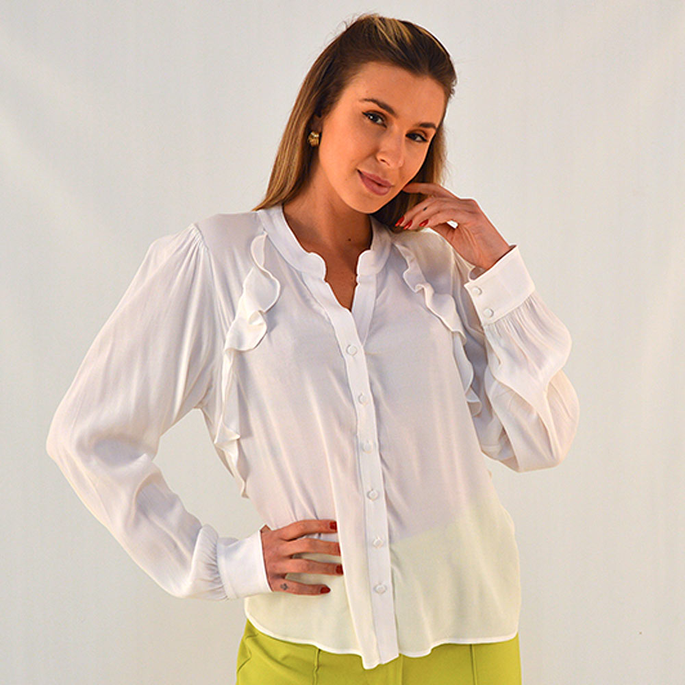 Camisa Branca Com Babados MX - Foto 1