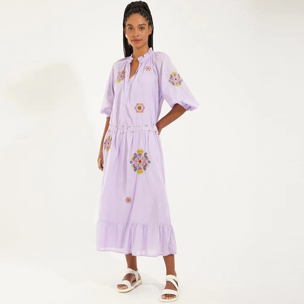 Vestido Voil Bordado Mandalas Lavanda Canto - Foto 1