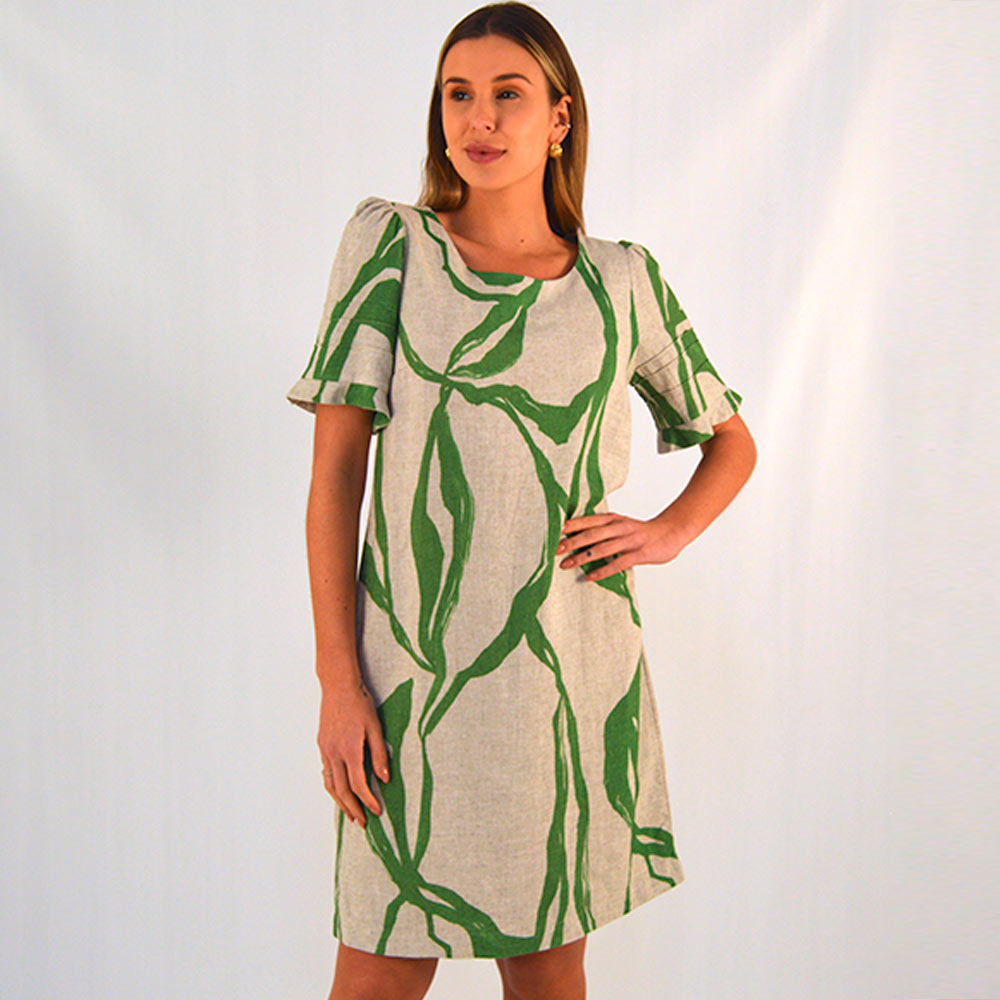 Vestido Modal Linen Estampado Verde Gatos e Atos  - Foto 1