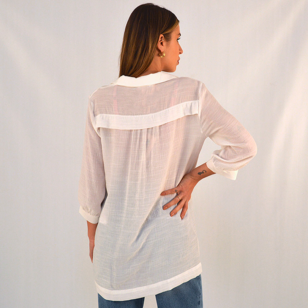 Camisa Shantung Viscose Off White Gatos e Atos - Foto 2