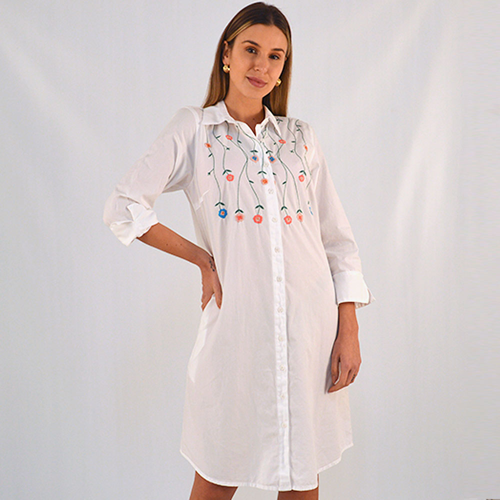 Vestido Tricoline Detalhes Bordado Branco Reserva Natural  - Foto 1