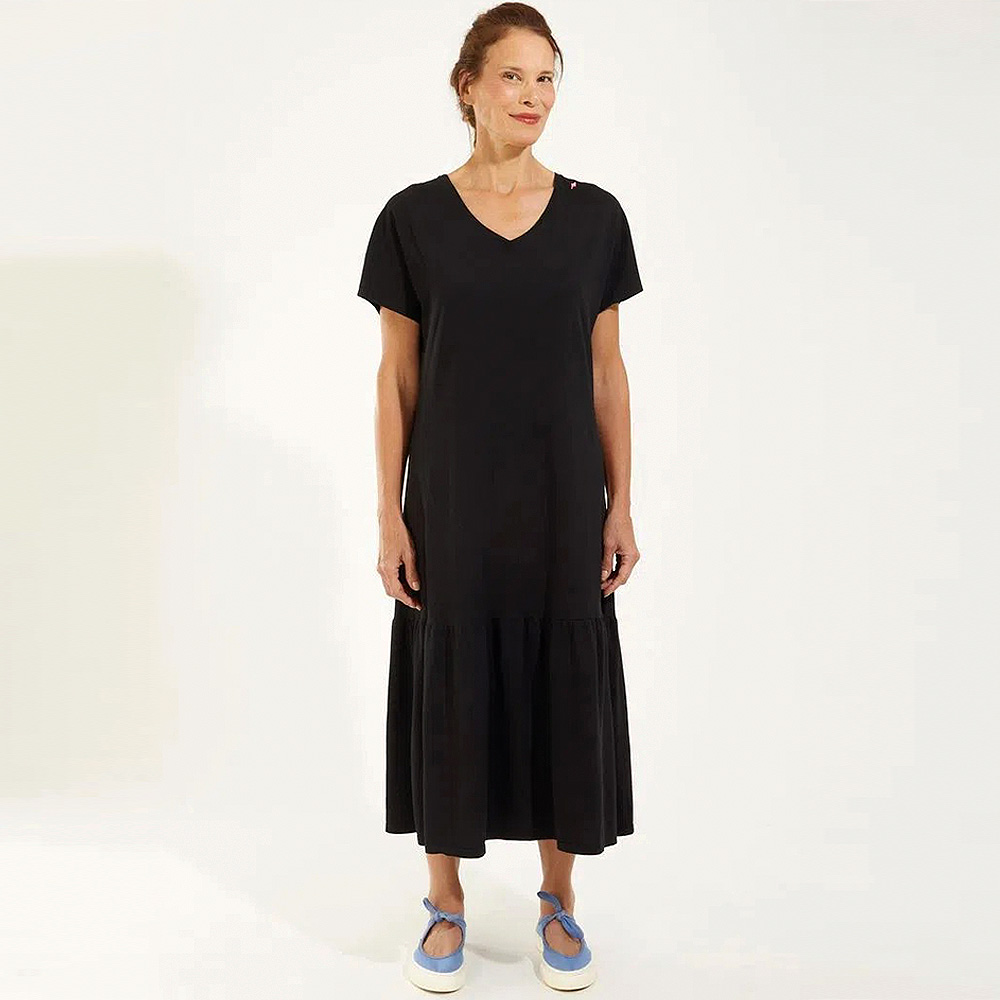 Vestido Midi Algodo Barrado Preto Canto  - Foto 1