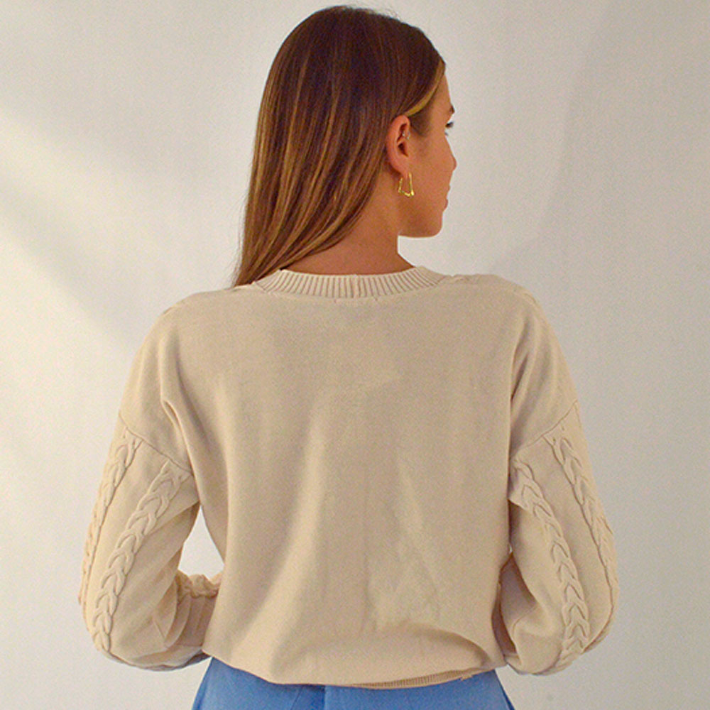 Cardigan Tranado Cor Cru Malhas Gida - Foto 2